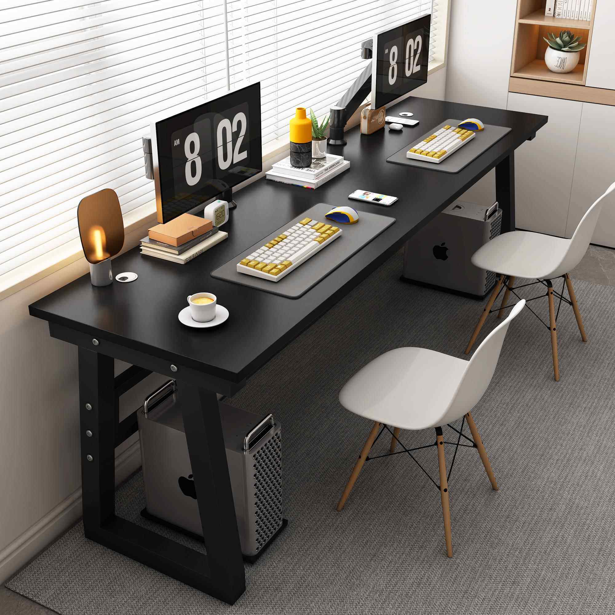 正品双人电脑台式桌卧简约现竞字代钢木书室桌写学习桌办公桌电一