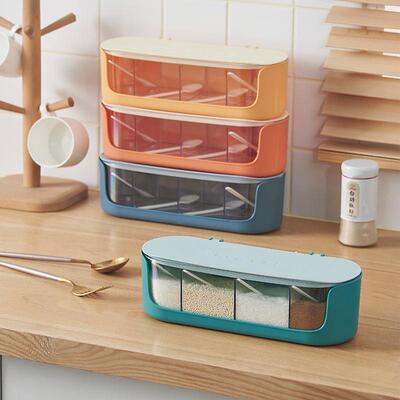 Four-compartment integrated multi-section condiment box set,