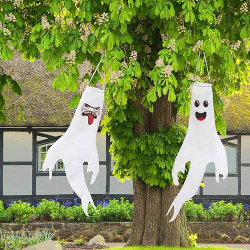 Halloween Home Garden Hanging Decor White Windpipe Flag
