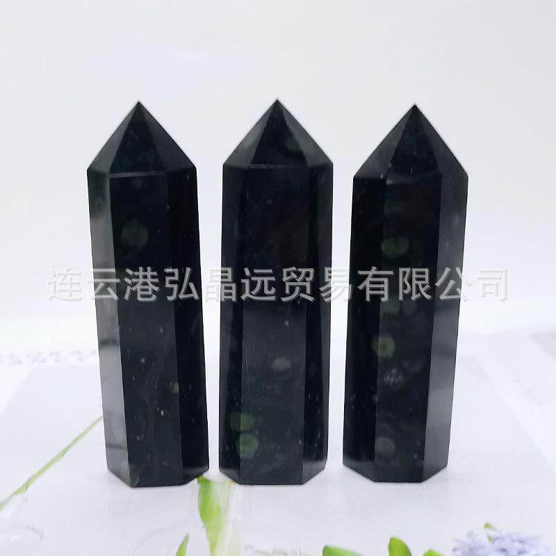 弘晶远水晶 天然孔雀眼石六棱柱单尖雀眼水晶柱原石打磨厂家