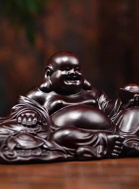 木雕弥勒佛装饰品乌木实木汽车钟摆礼品风水镇屋家庭电视柜装饰财