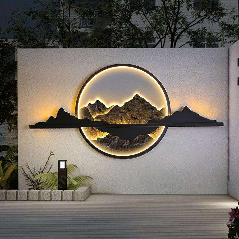 壁灯太阳能户外灯新中式别墅围墙灯防水影壁墙造景装饰景观灯遥控