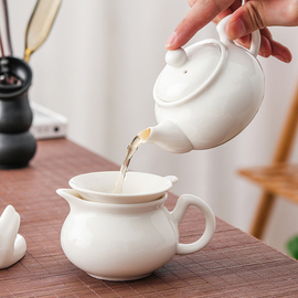 骨瓷茶壶茶杯白色陶瓷盖碗泡，茶器白瓷茶漏公道，杯家用茶盘功夫茶具
