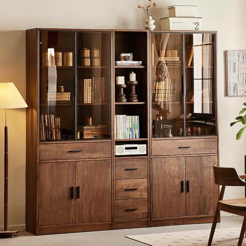 崇匠家具北美黑胡桃书柜组合北欧简约实木书房落地书架家用储物柜