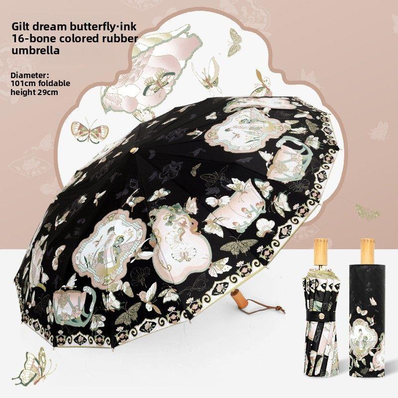 安珀加大16骨太阳伞防晒防紫外线女晴雨两用折叠结实彩胶伞遮阳伞