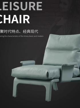 轻台奢现代真皮设计休闲894多椅阳客厅实木懒人看书功能午师休沙