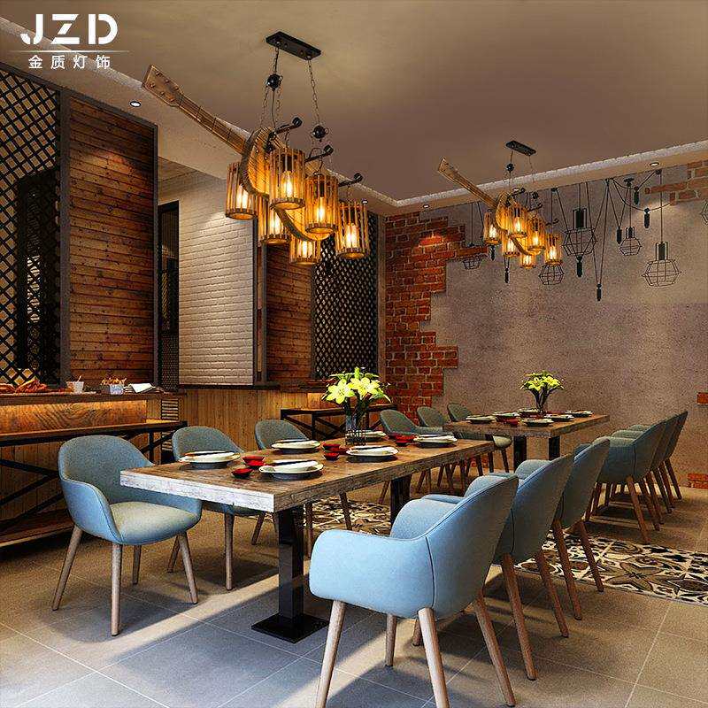 美式乡村复古吊灯 酒吧台创意loft网咖啡餐厅吊灯 工业风实木吊灯