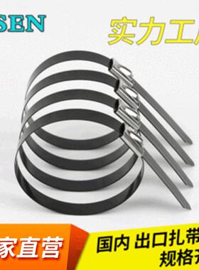 304喷塑不锈钢扎带 4.6~16桥架船用黑色金属钢带束线带电缆扎丝