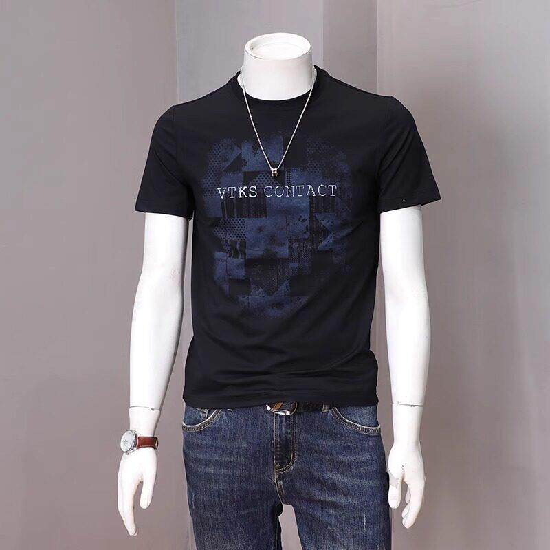 高端印花短袖t恤男夏薄款休闲潮流男士修身圆领纯棉创意字母半袖