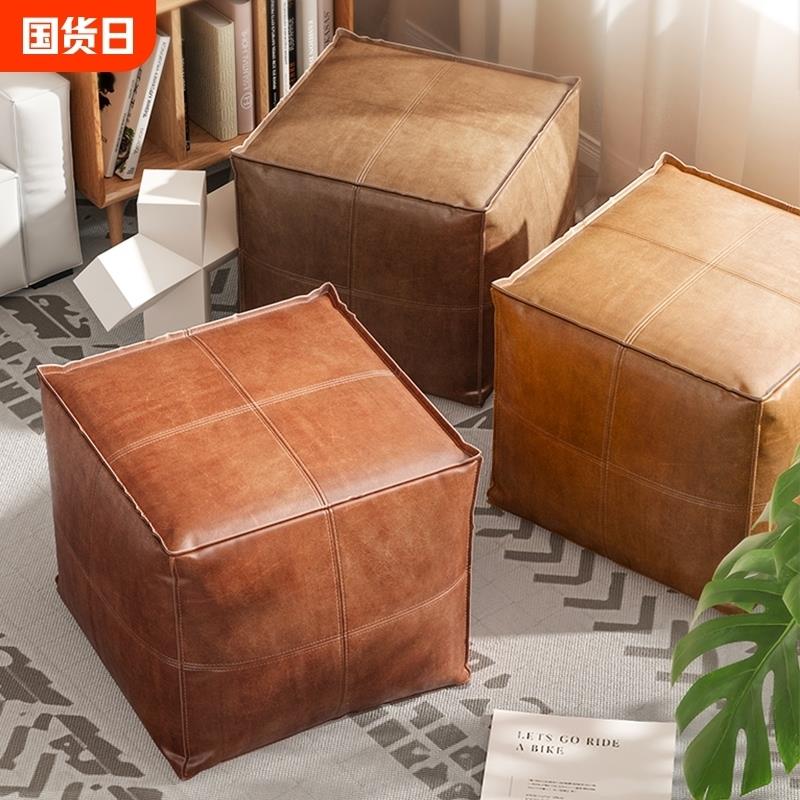 轻奢皮墩榻榻米地上坐垫客厅家用坐墩创意油蜡皮蒲团坐垫飘窗坐垫