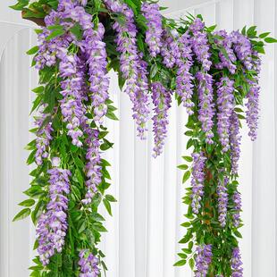 彷真绣球花串洋兰花串壁挂花紫藤花串绢花假花藤条婚庆假花装饰花