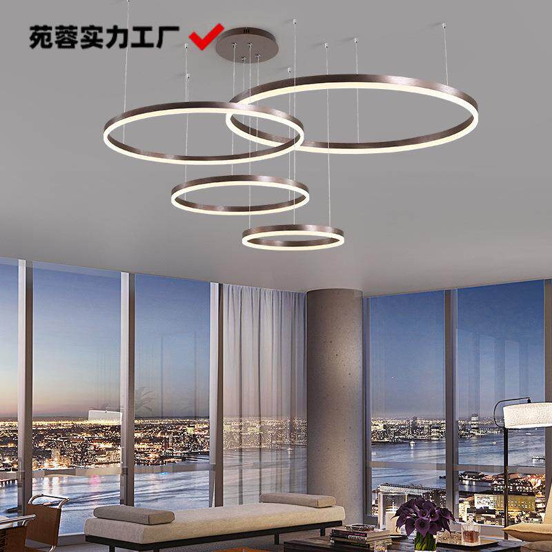 led吊灯客厅灯简约后现代轻奢吊灯个性圆环餐厅灯复式楼网红灯具