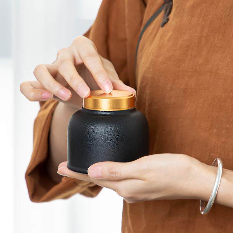 茶叶罐陶瓷空密封罐小号黑陶白瓷茶叶包装粗陶复古普洱红绿茶锡盖