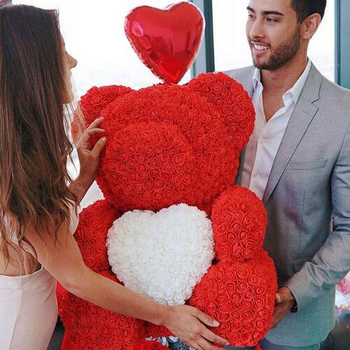 25/40cm Rose Bear Heart Artificial Flower Rose Teddy Bear Fo