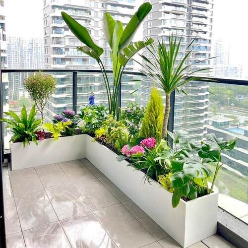 露台不锈钢花箱组合室内造景花槽庭院大花池长方形花坛花园种植箱