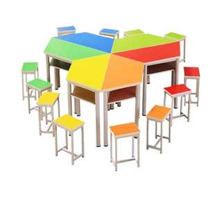 办公桌 小学生团体辅导培训课桌椅美术教室桌椅梯形拼接桌创意个性