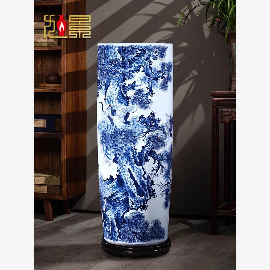 景德镇陶瓷手绘青花瓷落地大花瓶插花箭筒客厅书画缸直筒瓷器摆件