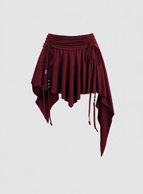 New Drawstring Waist Asymmetrical Ruffle Hem Mini Skirt