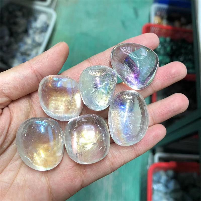 天然水晶滚石白水晶电镀彩色碎石大颗粒鱼缸装饰欧美跨境直供