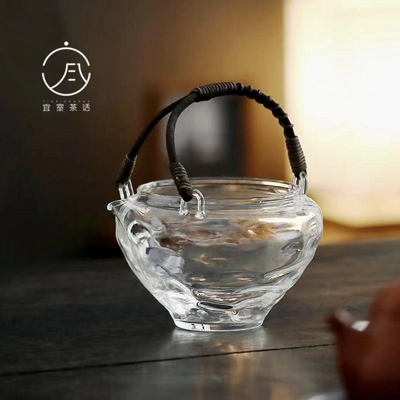 宜室茶话耐热玻璃手工藤编提梁泡茶碗家用复古冷泡茶壶公道杯匀杯