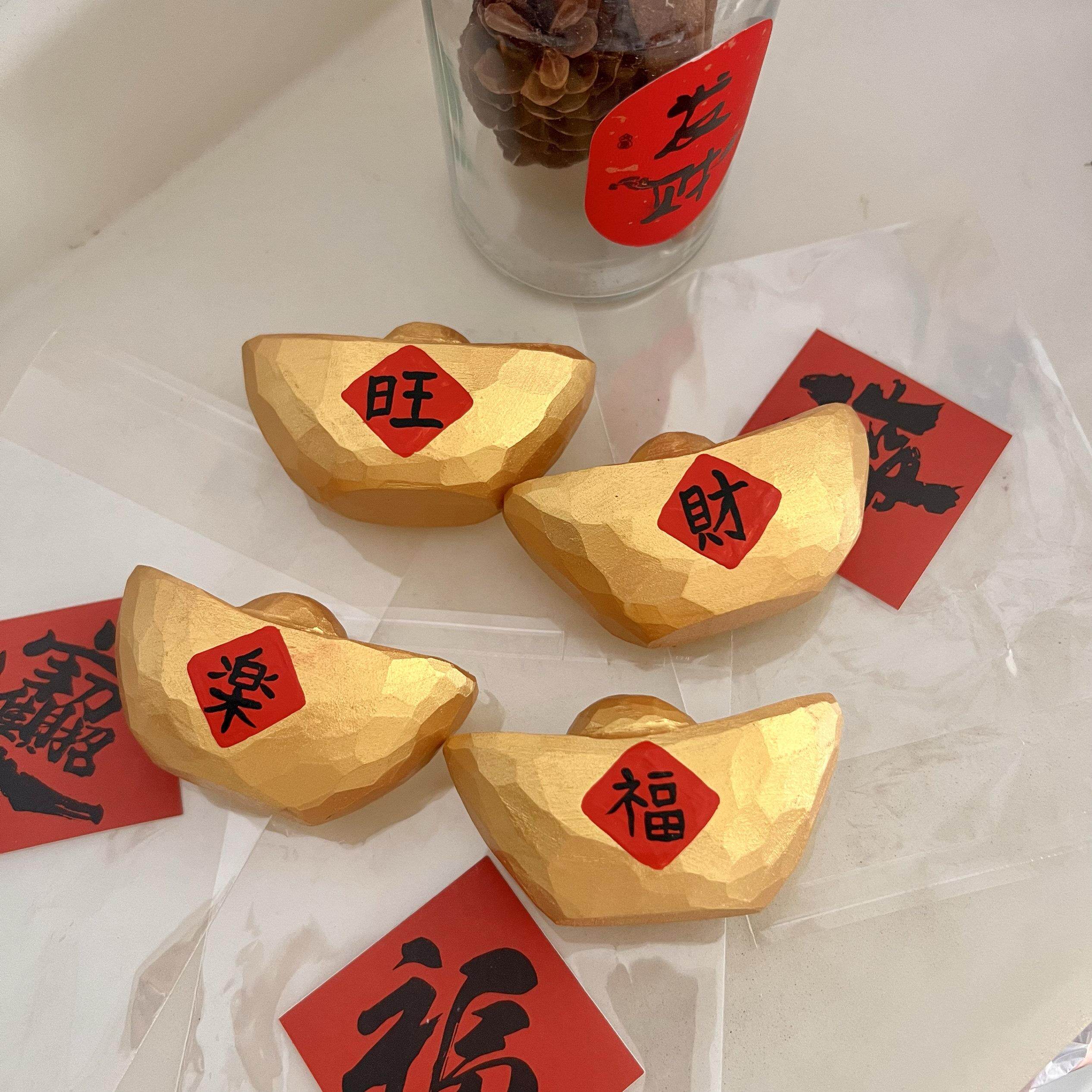 新中式装饰手工金元宝手工木雕小摆件创意招财结婚开业周岁礼礼物