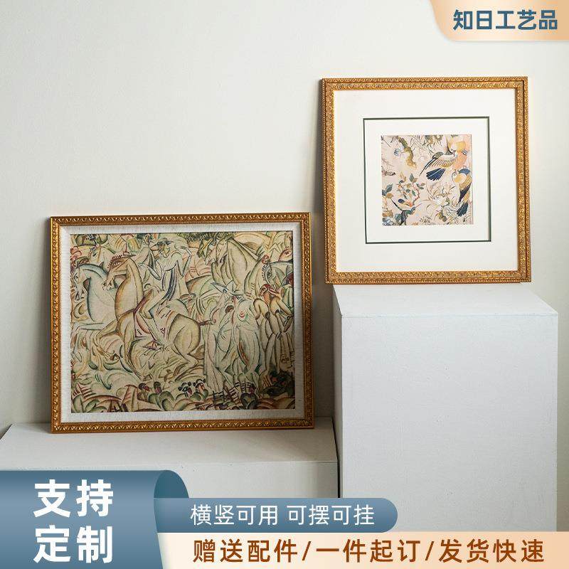 金色做旧雕花实木外框欧式复古油画框外框展示挂墙装裱油画空框