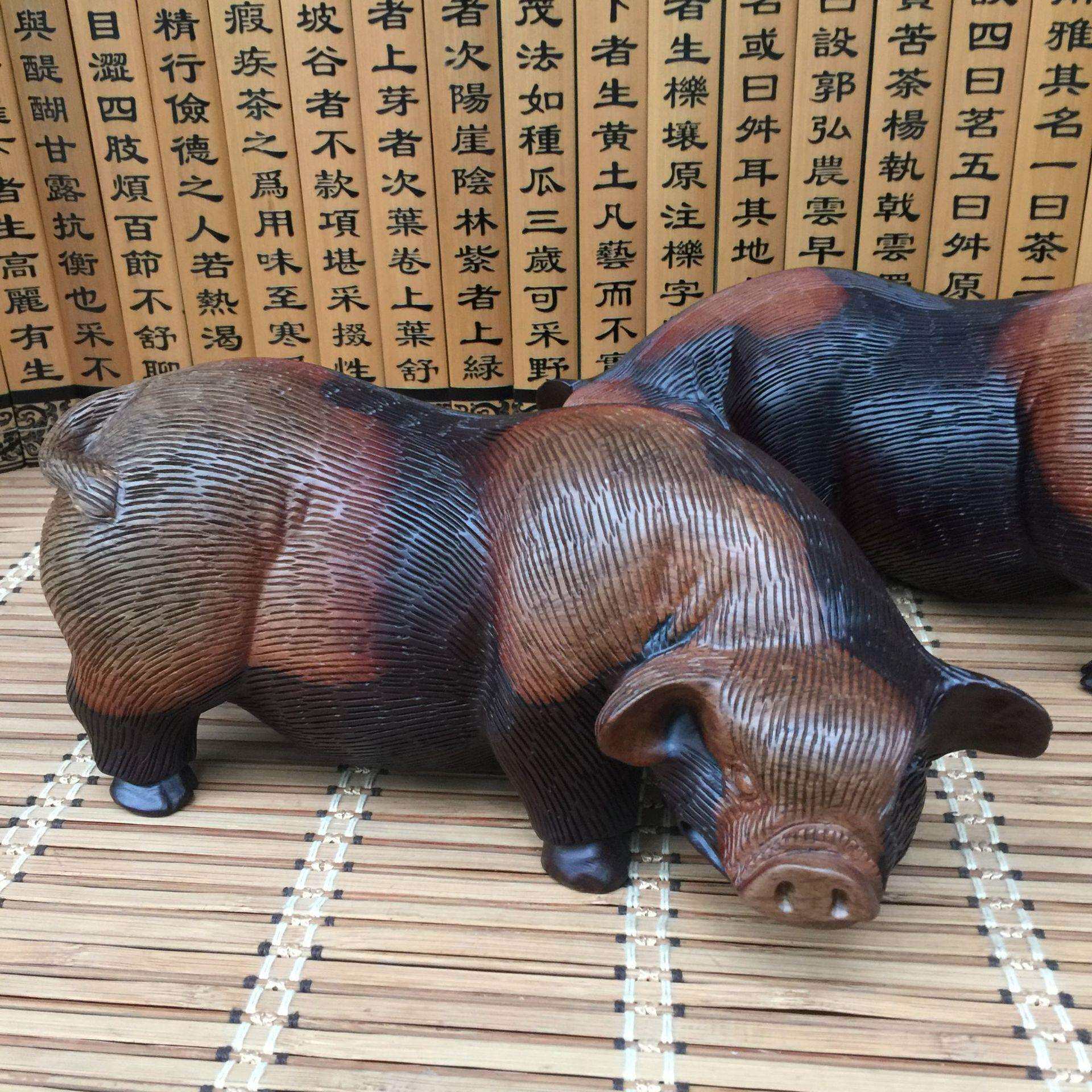 黑檀木雕猪摆件实木可爱动物一对十二生肖猪进财猪雕刻木毛猪