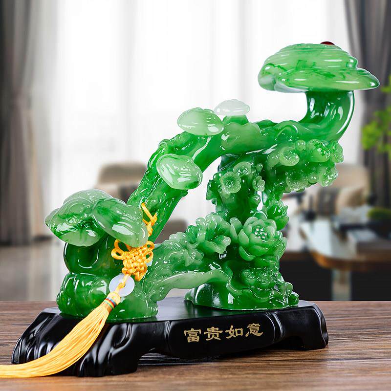 中式黄玉色富贵如意招财摆件 合成resin材质客厅玄关装饰品