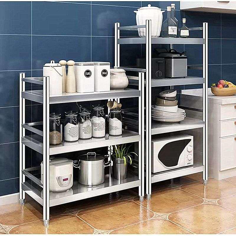 不锈钢厨房置物架微波炉架落地多层厨房用品收纳储物架烤箱架批发