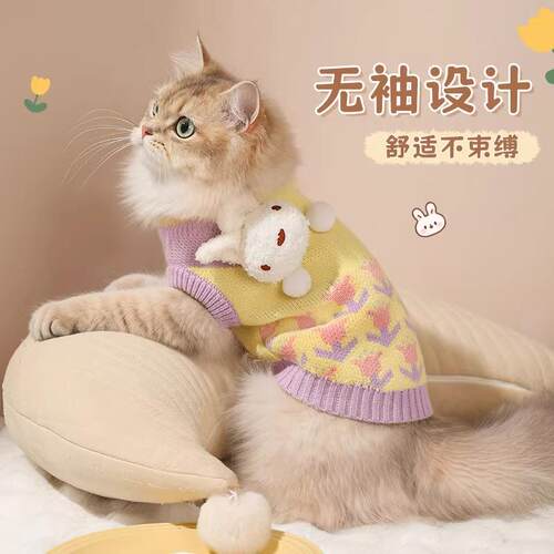 猫咪衣服防毛秋掉冬宠物猫猫25Y0115G小猫心偶布幼猫德文猫保暖背