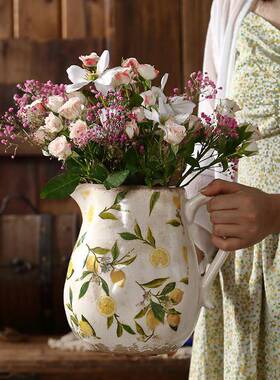 柠檬圆肚花壶饰瓶陶花瓶摆居件客厅SOO插花装品复古怀旧田瓷园家