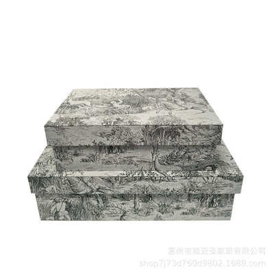 轻奢新款木质布艺黑灰动物图纹衣帽间样板房装饰品摆件家居储物盒