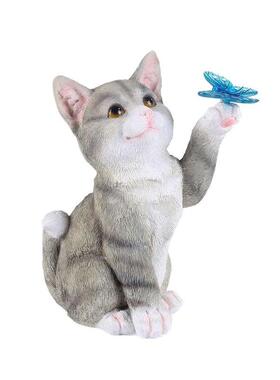 户外太阳能灯花园摆件仿真动物猫咪树脂工艺品装饰庭院灯节日礼品