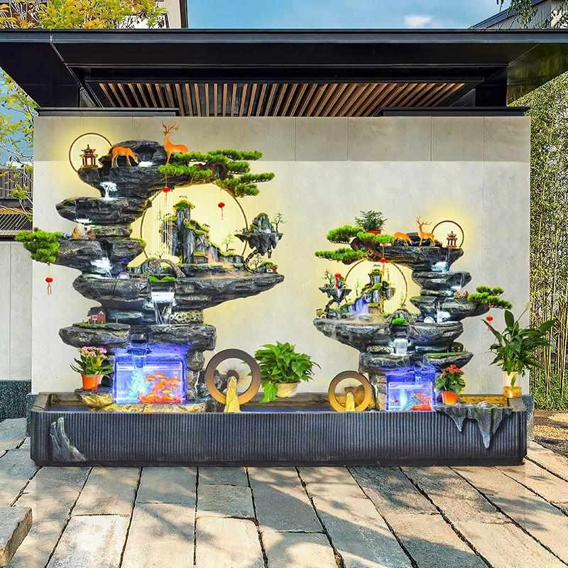 大型假山流水d喷泉瀑布造景户外H别墅庭院花园室内大厅落地景观摆