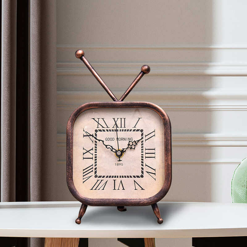美式乡村复古铁艺静音座钟时尚个性欧式桌面钟床头柜仿古四方形钟,家居饰品,立钟/落地钟,淘宝优惠券,粉丝福利购,淘宝优惠卷