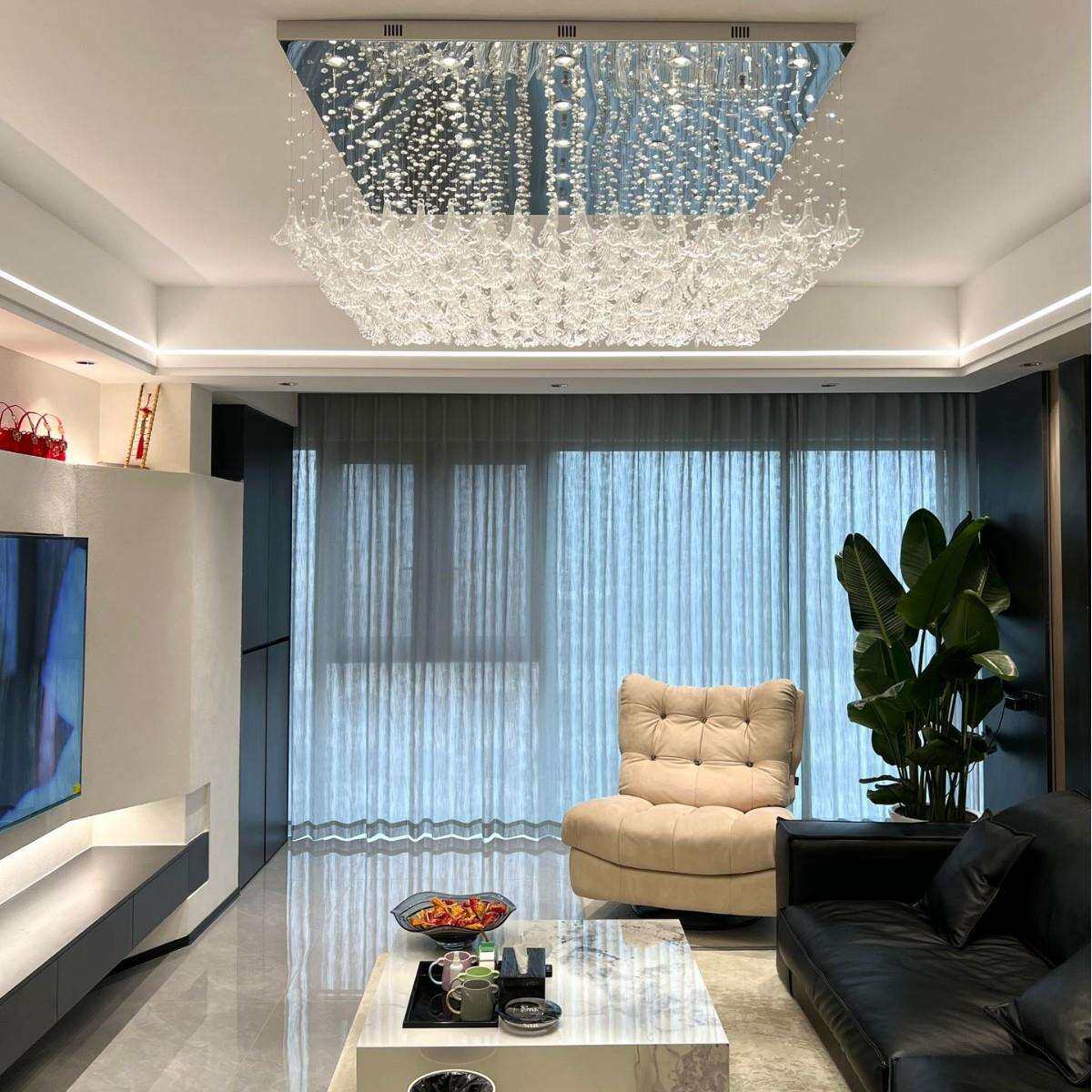 轻奢客厅方形水晶大吊灯个性酒店大平层简约宴会厅艺术玻璃灯具