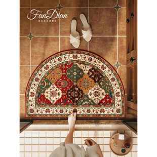 美式民族风浴室硅藻泥脚垫家用厕所吸水地垫卫生间耐脏半圆防滑垫