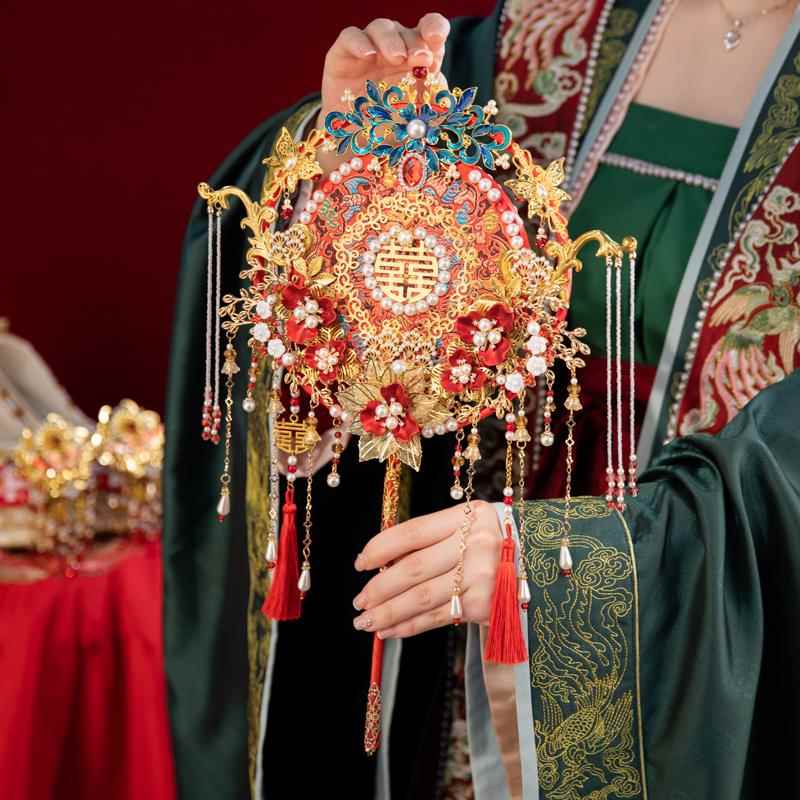 舞绣缘中式婚礼新娘团扇手工diy材料包秀禾婚扇成品送闺蜜喜扇