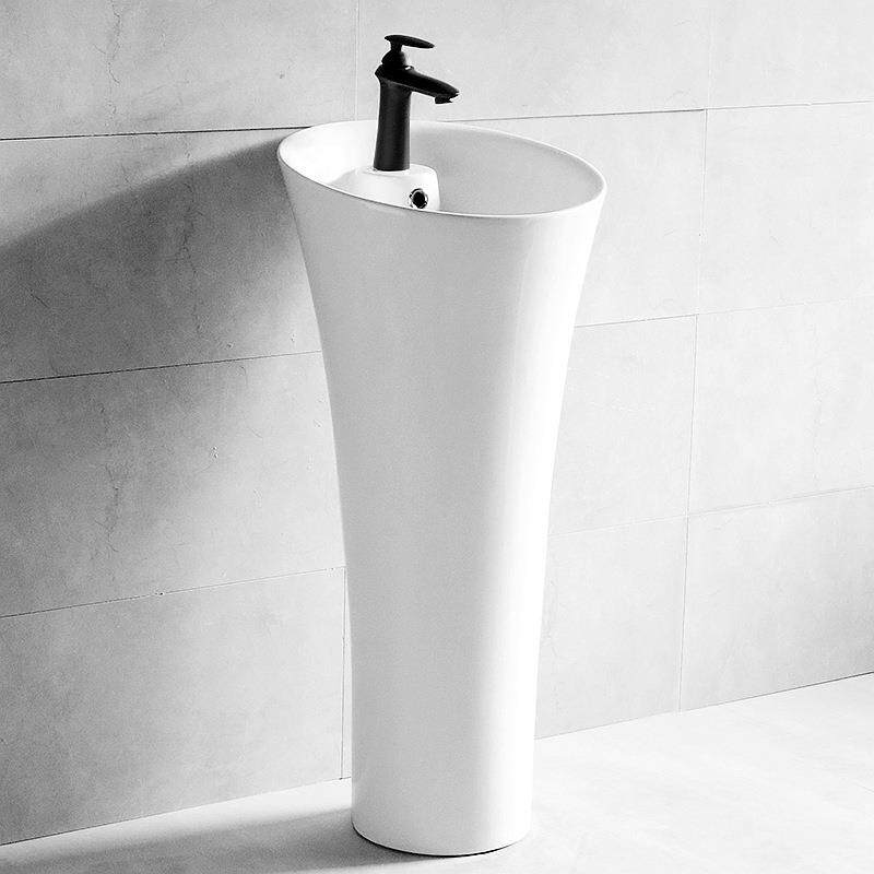 简约陶瓷立柱盆卫生间一体落地式洗脸盘阳台立式连体圆形小洗手池