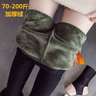 加绒加厚光泽裤 弹力一体裤 女士胖mm脚踩棉裤 打底裤 大码 500克冬季