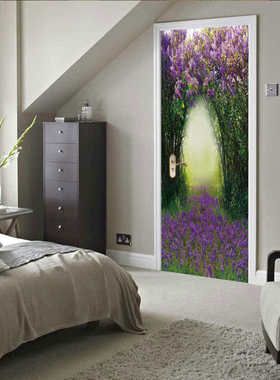 巨创货源PVC贴纸3D自粘门贴 墙贴 卧室客厅现代装饰 紫色花园