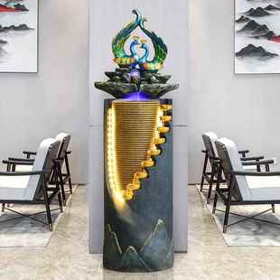 轻奢泉风水轮办公室玄关客厅装 饰EVE流喷落地摆件加湿器景观大水