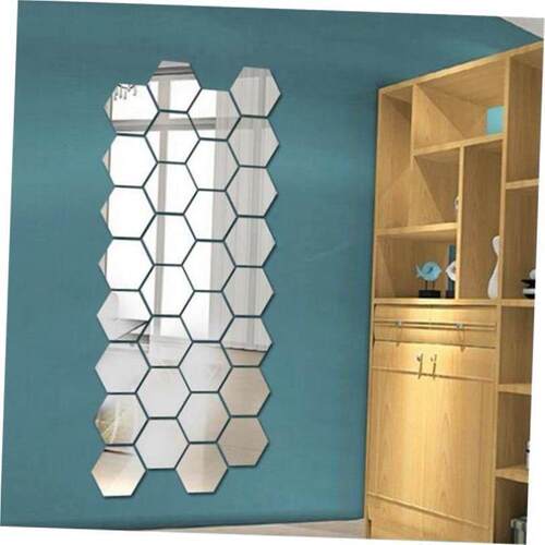 12Pcs 3D Mirror Wall Sticker Home Decor Hexagon Decorations