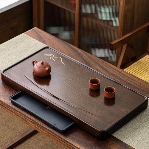 乌檀实木茶盘家用2025新款大小号储水式茶海茶台排水式干泡台高档
