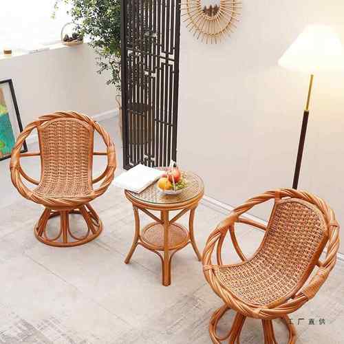 天然桌几真藤椅三件套阳台休闲茶组合转家用单XSS人靠背腾编椅阳