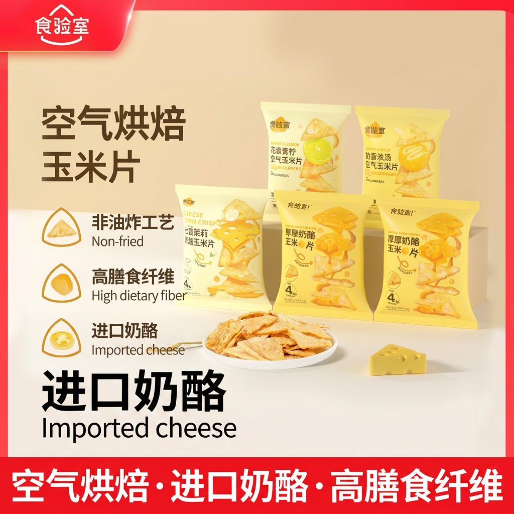 食验室厚厚奶酪玉米片空气烘焙非油炸健康零食进口奶酪膨化小吃