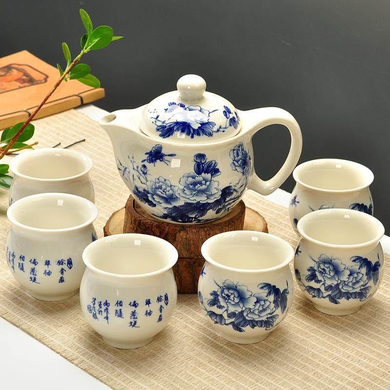 高档双层杯功夫青花陶瓷茶壶带过茶滤双层茶杯子功夫茶具装特套价图片