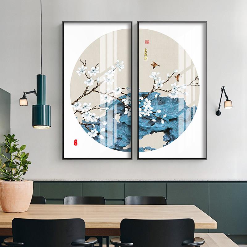 新中式玄关装饰画 画饭厅茶室客厅沙发背景墙双联挂画 画卧室床头