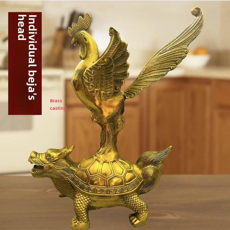 纯铜独家傲头饰品金鸡踏龙龟金榜题名家居工艺品办公装饰饰品