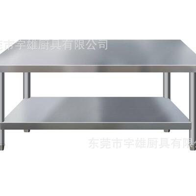 LMP双层厨度房作台201不锈钢圆作腿可拆装焊接0.工8厚厨房操台双